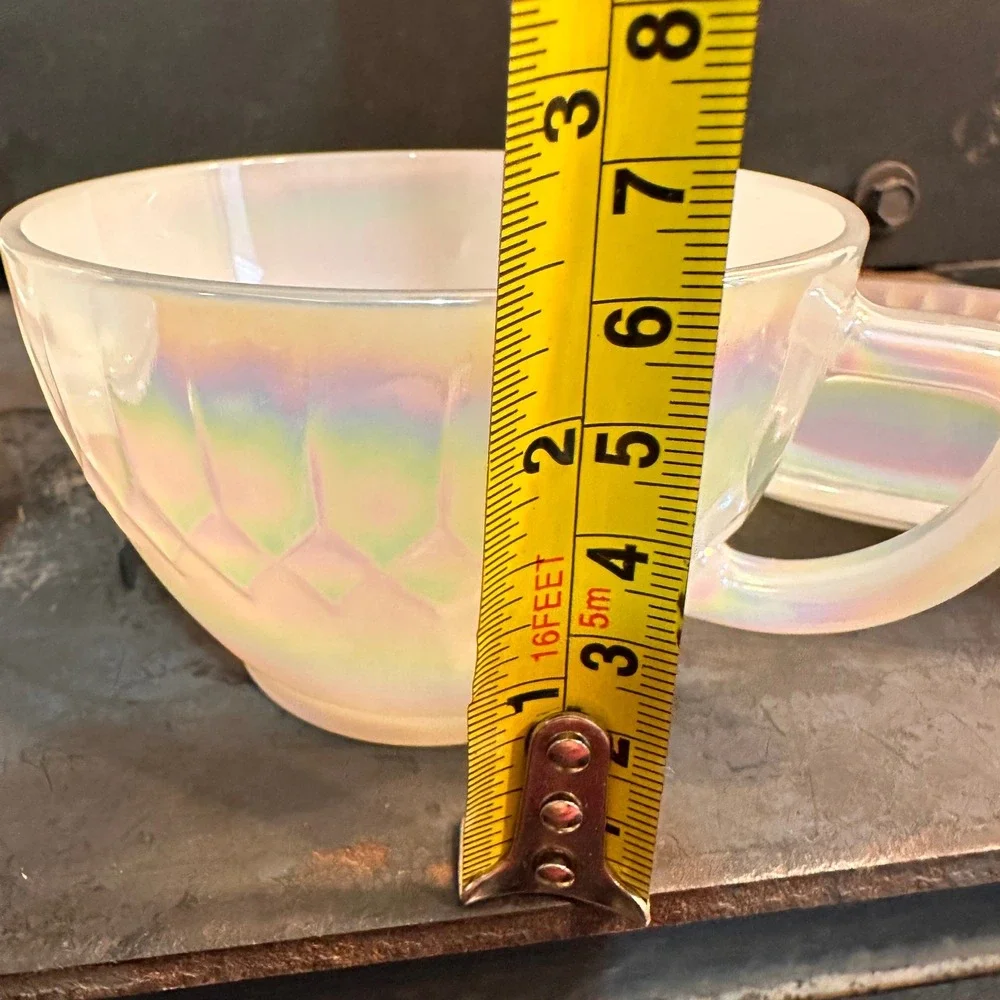 Federal Glass Moonglow Iridescent Tea Cup Saucer Set Vintage 1960s Lustre 6pc